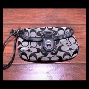 Coach Legacy Signature Jacquard Leather Turnlock Flap Wristlet